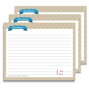 Detailed view of kitchen recipe cards with lined writing space and neat design notes.