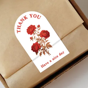 Arch floral sticker decorative sealing label vintage red peony rose design gift box 50pcs