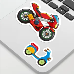 Cartoon vehicle stickers for kids, waterproof DIY decals for laptops and water bottles.