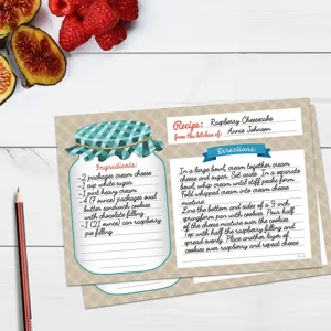 Blank handwritten recipe cards with cute jar design, perfect for kitchen cooking notes.