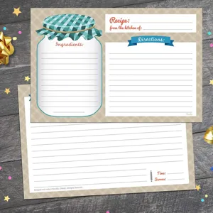 Double-sided blank recipe cards with cute jar design for kitchen cooking and baking notes.