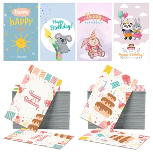 Lot de 50 cartes de vœux d'anniversaire mignonnes animaux dessin animé cartes cadeau déco