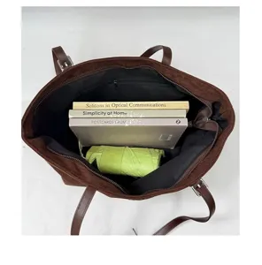 Sac cabas marron rétro pour femme, grand sac porté épaule, sac à main décontracté pour voyage.