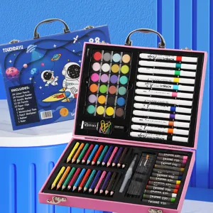 Kit d'art pour enfants de 88 pièces avec crayons de couleur, feutres et mallette.