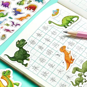 Cartoon dinosaurius stickers detail, schattige T-Rex en lange nek dino's voor kinderen