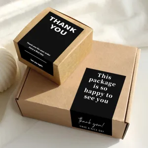 Black rectangular thank you stickers for gift boxes and packaging sealing decoration pack.