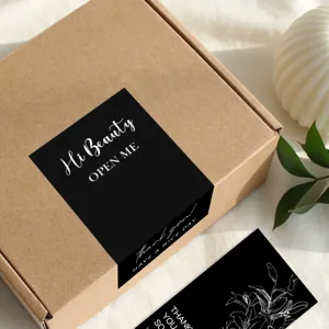 Black rectangular sealing sticker and thank you card set for gift box packaging detail view