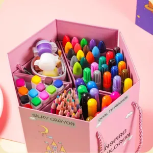 Kinder Verfset Zeshoekige Opvouwbare Kantoorartikelen Geschenkdoos Kleurpotloden Markeerstiften Kunstbenodigdheden Voor Studenten
