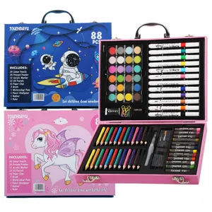 Coffret cadeau de dessin pour enfants 88 pièces avec crayons de couleur, marqueurs et pastels
