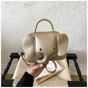 Gold elephant shape cute crossbody handbag stylish novelty animal shoulder bag for women daily use