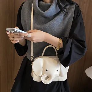 Women Cute Cartoon Elephant Shape PU Leather Crossbody Bag Novelty Small Shoulder Handbag Daily Casual Purse