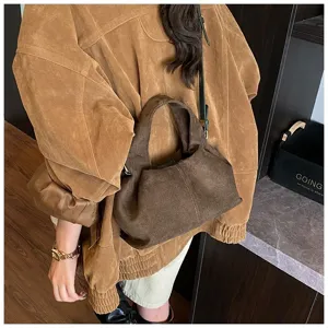 Damen braune Wildleder Handtasche vintage Beuteltasche Freizeit Umhängetasche