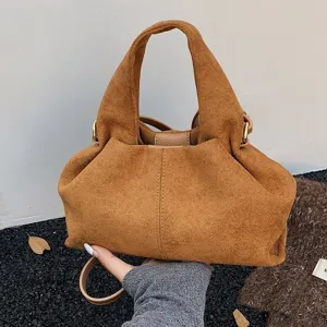 Braune Wildleder Handtasche fuer Damen, Vintages Umhaengetasche Schultertasche mit Griff Alltag.