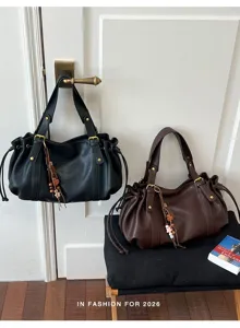 Retro vielseitige Damen Umhängetasche, 2026 Herbst große Kapazität lässige Shopper Tasche.