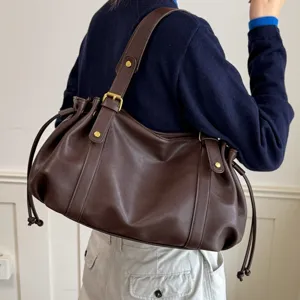 Vintage Damen braune Umhängetasche Achseltasche große Kapazität lässige Handtasche für Alltag