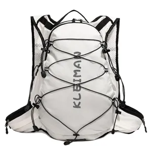 White outdoor sports running backpack, lightweight hiking vest backpack with bungee cords.