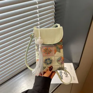 Chinese style embroidered mini crossbody phone bag with tassel pendant ethnic style 1