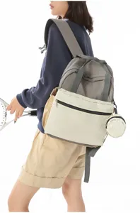 Sac à dos décontracté de grande capacité pour femme, sac d'école de voyage léger avec petite pochette