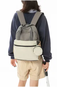 Grand sac à dos décontracté colorblock avec petite pochette ronde élégant cartable de voyage