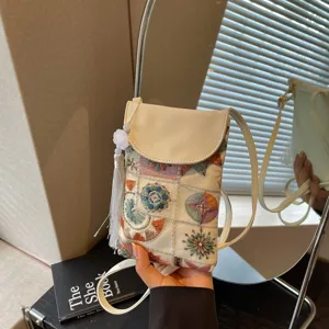 Neo-Chinese ethnic style embroidered phone crossbody bag, featuring exquisite colorful floral design.