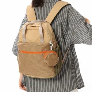 Sac à Dos Femme Grande Capacité Léger Colorblock Plaid Sac École Voyage Nylon Sac à Dos Décontracté Mini Sac