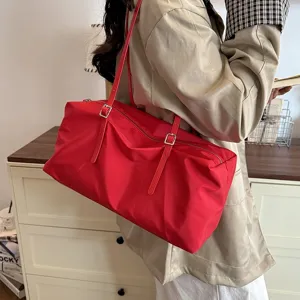 Lässige Nylon Tote Bag Für Damen Einfarbig Große Kapazität Umhängetasche Mit Reißverschluss Täglich Reisen Shopping Handtasche