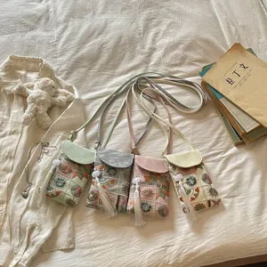 Chinese style embroidered phone bag, ethnic style crossbody bag, stylish mini shoulder bag.