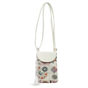 Chinese style ethnic embroidered mini crossbody bag, fashionable white phone shoulder bag.
