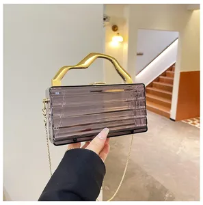 Borsa da sera in acrilico trasparente con manico dorato e catena per moda autunnale donna.