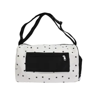 Bolso bandolera de nylon de gran capacidad para mujer, patrón de estrellas negro y blanco