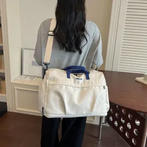 Women Large Capacity Travel Duffel Bag Fabric Star Embossed Tote Bag Shoulder Crossbody Bag With Shoe Compartment For Gym Weekend