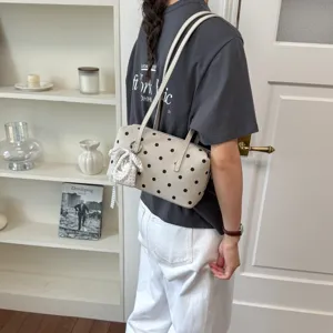 Bolso de Hombro Bowling de Lunares Elegante de Verano Bolso Axilar Casual para Mujeres