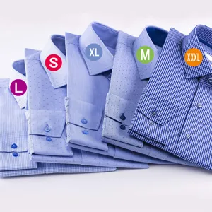 Herren Langarm Business Hemd mit stilvollen blauen Streifen Punkten und Karomustern.