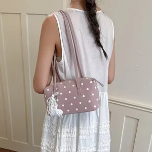 Chic bolso tipo bowling rosa con lunares, elegante bolso de hombro y axila de verano.