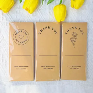 Kraft paper thank you cards packaging labels set detail view showing decorative designs and text.