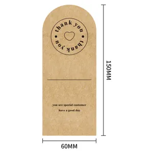 Kraft paper label sticker detail view, arch top design featuring thank you print and text.