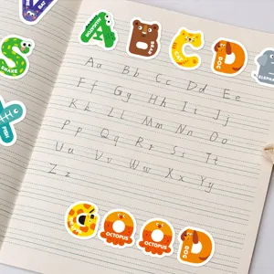 Autocollants alphabet d'animaux de dessin animé, autocollants d'apprentissage éducatifs pour enfants.