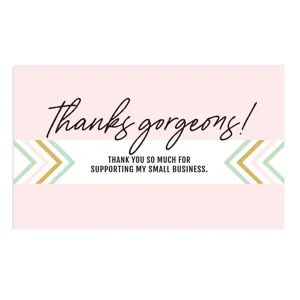 Pink thank you card detail view, decorative small business greeting card insert design.