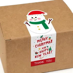 Adhesivo navideño con muñeco de nieve para cajas de regalo y decoración de embalaje.