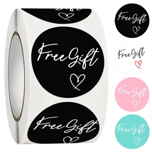 Round Self Adhesive Free Gift Stickers Roll Heart Pattern Decorative Sealing Labels For Gift Packaging Business Supply
