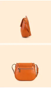 Stylish women orange leather crossbody saddle bag daily casual chic shoulder purse