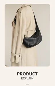 Minimalist black leather shoulder croissant bag for women, chic versatile dumpling crossbody bag.