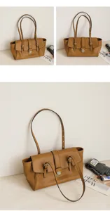 Vintage soft leather shoulder bag, large capacity commute tote bag with adjustable strap.