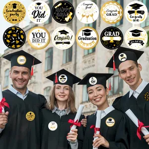 Graduation sticker set round waterproof labels celebration party decorative seals gold and black.