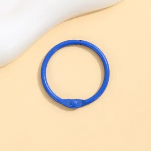 Close-up detail of blue metal binder ring, key ring accessory, smooth finish and sturdy metal closure.
