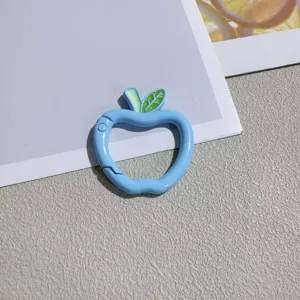 Cute apple shaped spring ring keychain pendant colorful DIY handmade jewelry accessory detail.