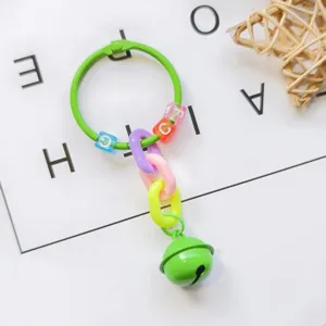 Creative 45mm bell keychain pendant, colorful plastic chain links and metal bell for DIY bags.