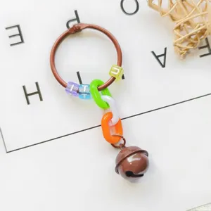 Creative bell keychain charm with colorful plastic chains and cute letter beads for DIY bags.