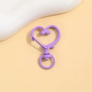 Purple heart shaped lobster clasp detail, crafted from painted zinc alloy for DIY jewelry making.