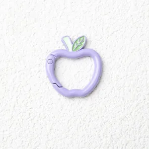 Purple apple spring ring detail shot, cute metal snap hook pendant for DIY jewelry making.
